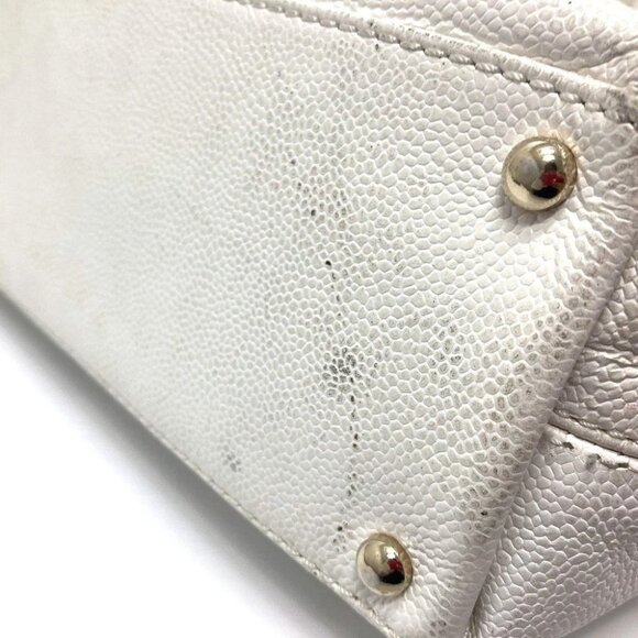 CHANEL Handbag Shoulder Travel Cabas Tote Bag Caviar Leather White - Picture 5 of 11